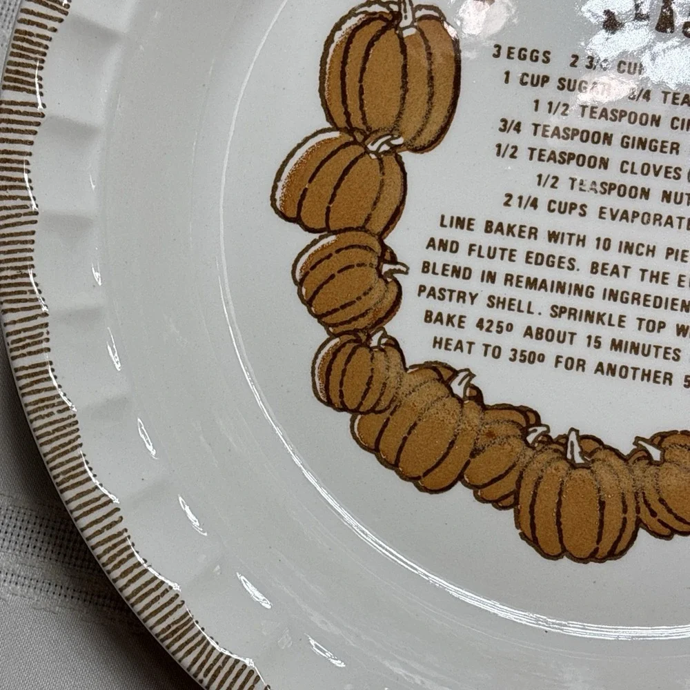 Vintage 1983 Royal China Country Harvest Pumpkin Pie Recipe Baking Dish - USA